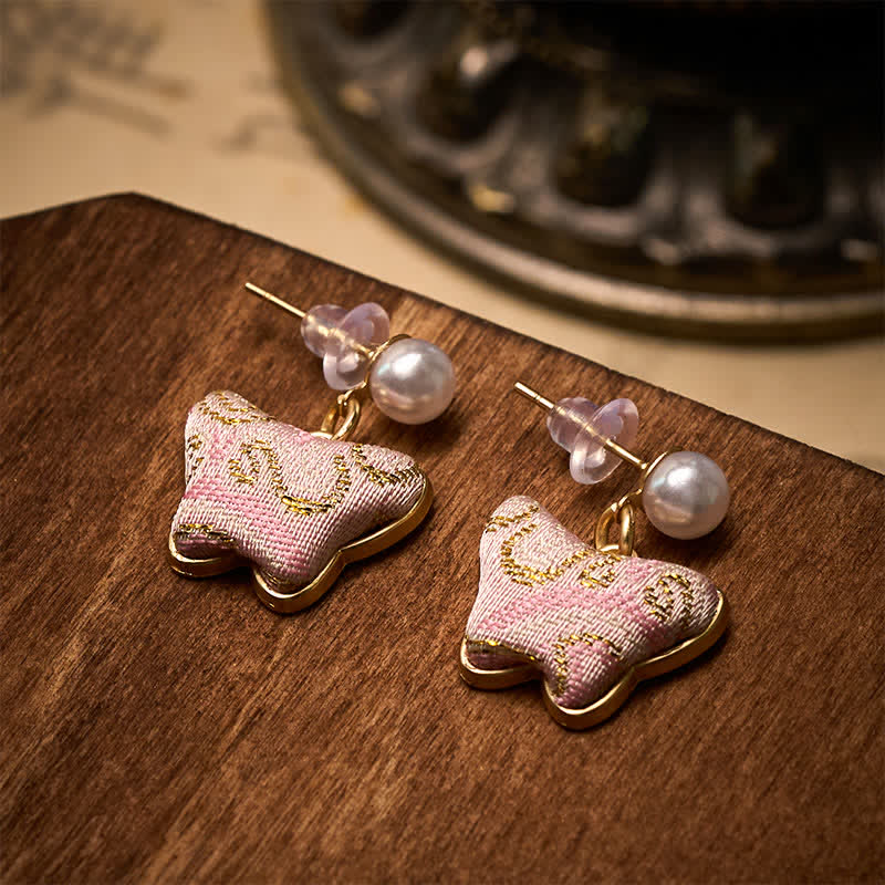 Buddha Stones Kolczyki Song Brocade Pearl Butterfly Vintage Love w stylu chińskim - Image 4