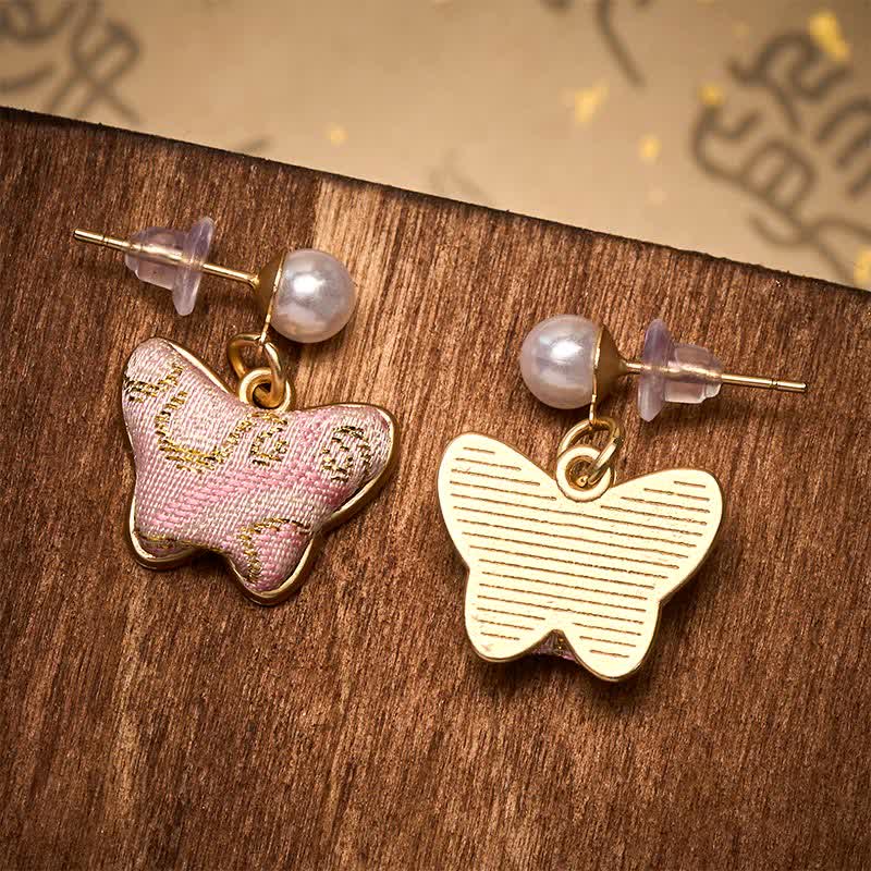 Buddha Stones Kolczyki Song Brocade Pearl Butterfly Vintage Love w stylu chińskim - Image 5