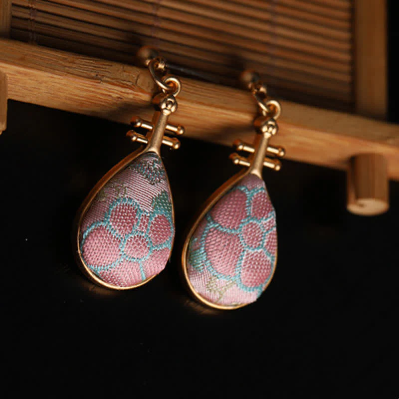 Buddha Stones Kolczyki w kształcie łezki z brokatem Song Brocade w kwiatowy wzór, ręcznie robione - Image 4