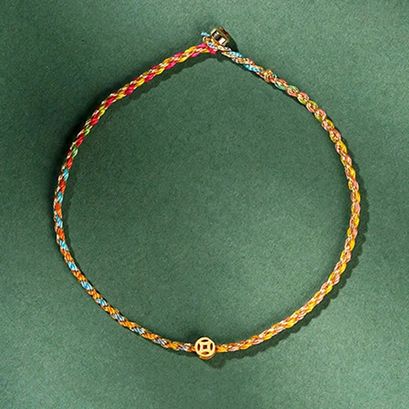 Buddha Stones Kolorowa Lina Szczęścia Moneta Koralik Obfitość Bardzo Cienka Bransoletka Pleciona - Image 3