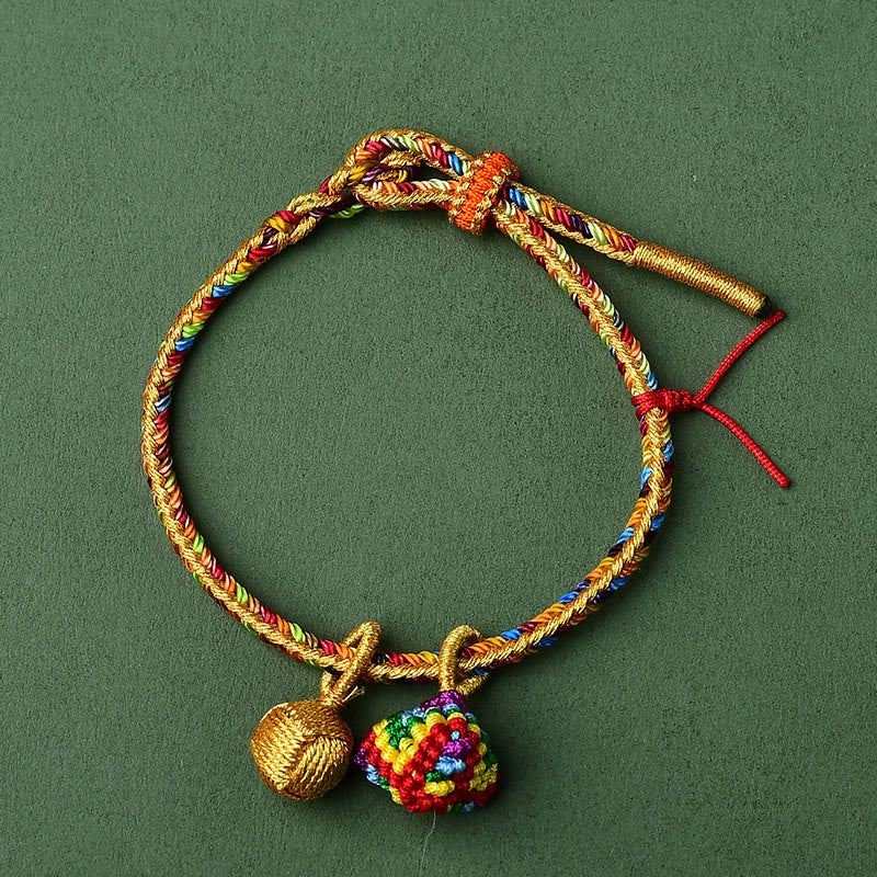 Buddha Stones Kolorowa Lina Szczęścia Ręcznie Robiona Bransoletka Zongzi Złota Kula Charm - Image 6