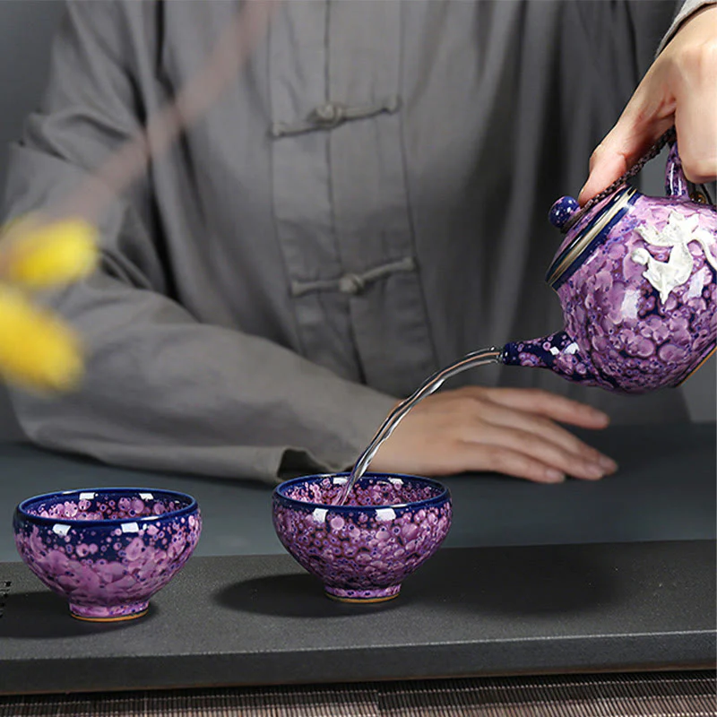 Buddha Stones Kolorowe Kwiaty Irysa Chiński Jianzhan Kiln Change Porcelanowa Filiżanka Do Herbaty Tenmoku Kung Fu - Image 8