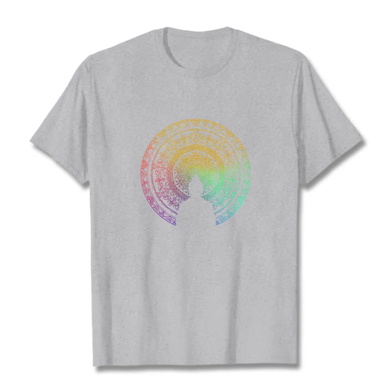 Buddha Stones Kolorowy Gradient Mandala Budda Bawełniana Koszulka T-shirt - Image 20