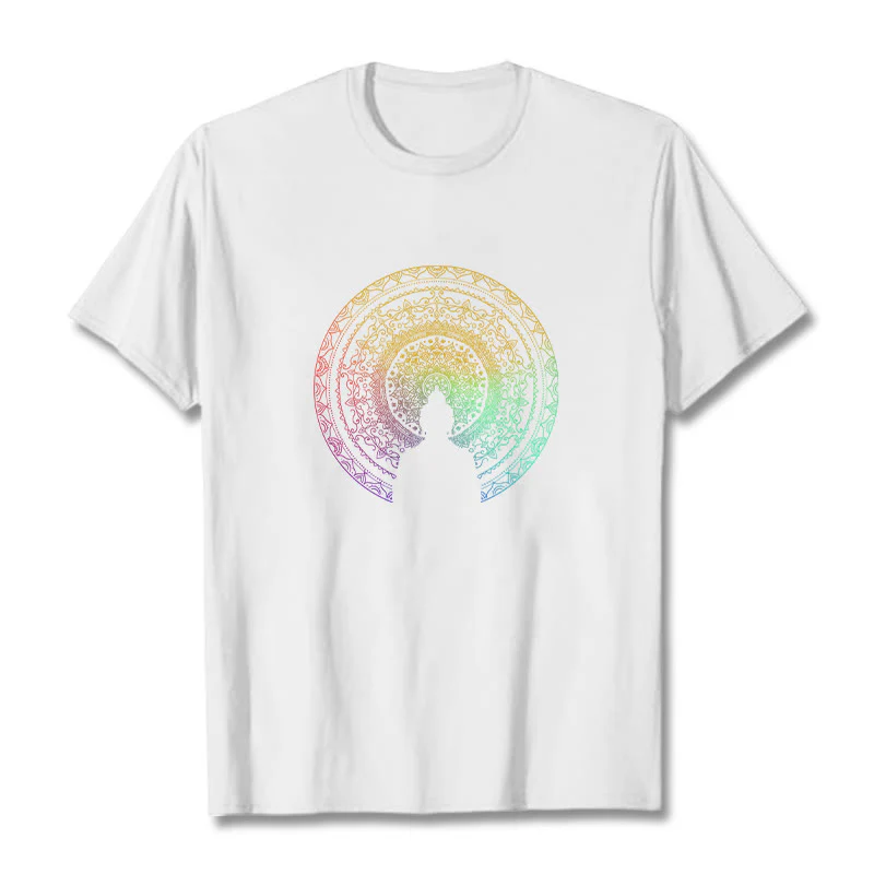 Buddha Stones Kolorowy Gradient Mandala Budda Bawełniana Koszulka T-shirt - Image 8