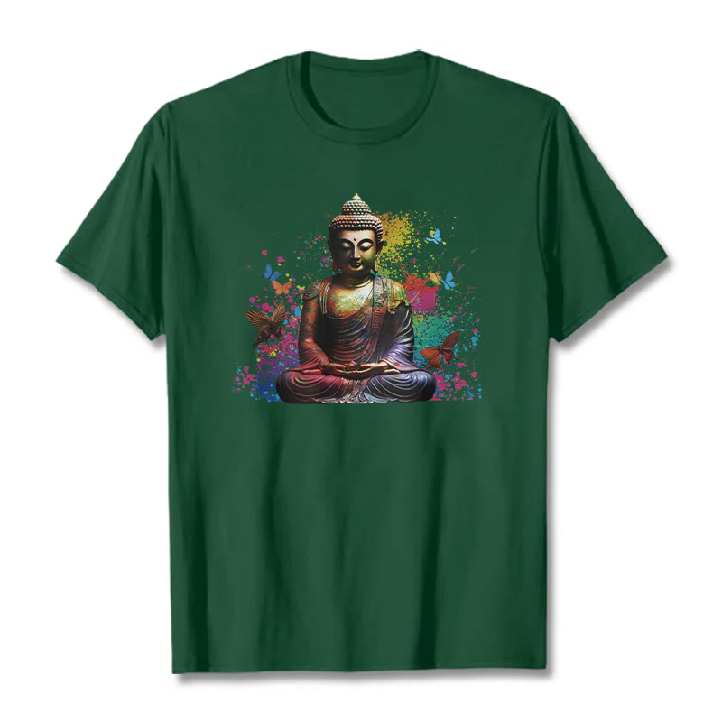 Buddha Stones Kolorowy Motyl Latający Medytacja Budda Koszulka T-shirt - Image 10