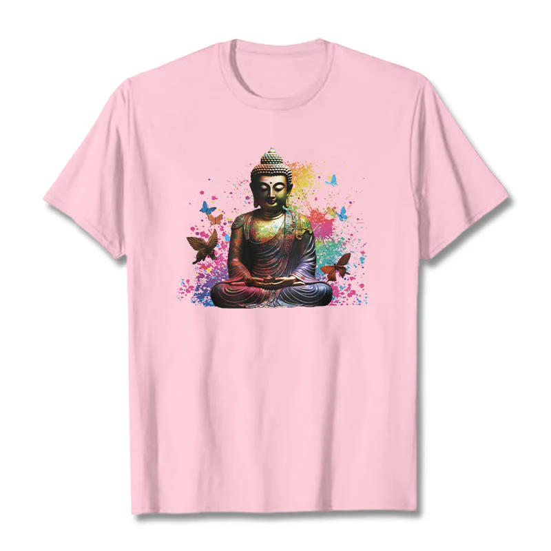Buddha Stones Kolorowy Motyl Latający Medytacja Budda Koszulka T-shirt - Image 12