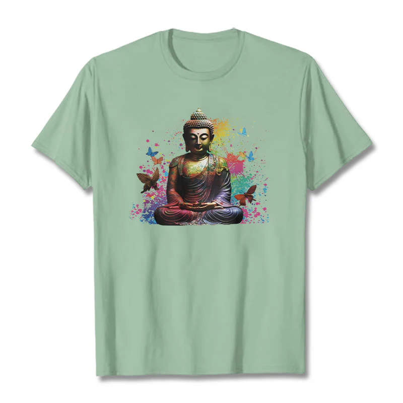 Buddha Stones Kolorowy Motyl Latający Medytacja Budda Koszulka T-shirt - Image 14