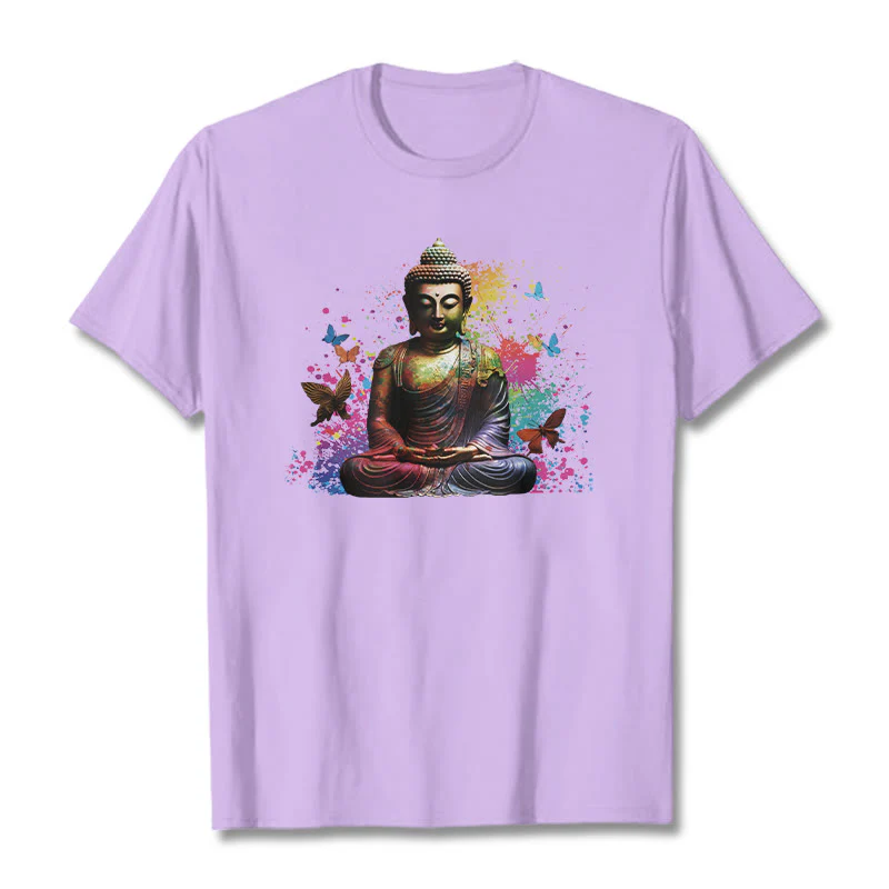 Buddha Stones Kolorowy Motyl Latający Medytacja Budda Koszulka T-shirt - Image 16