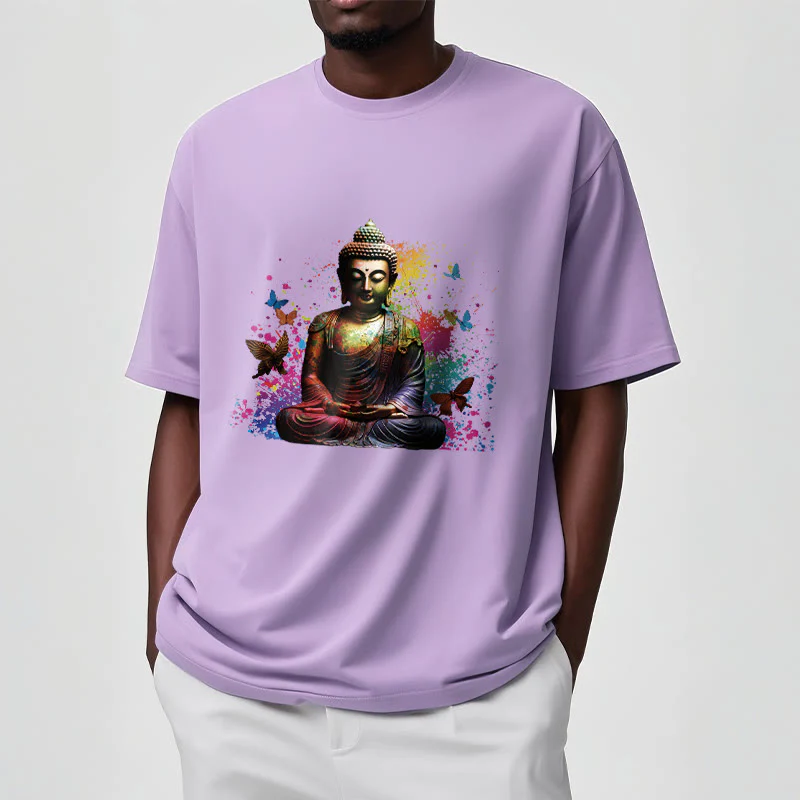 Buddha Stones Kolorowy Motyl Latający Medytacja Budda Koszulka T-shirt - Image 17