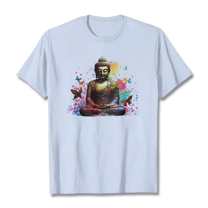 Buddha Stones Kolorowy Motyl Latający Medytacja Budda Koszulka T-shirt - Image 18