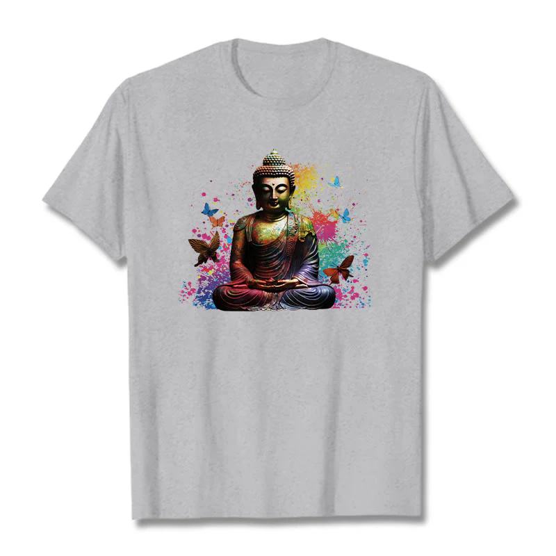 Buddha Stones Kolorowy Motyl Latający Medytacja Budda Koszulka T-shirt - Image 19