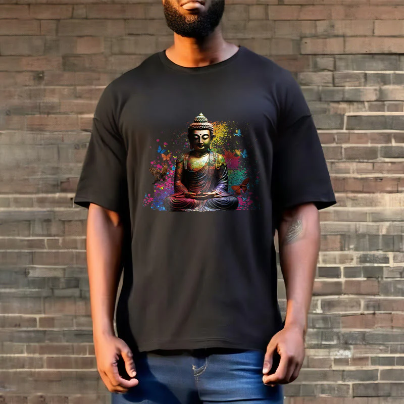 Buddha Stones Kolorowy Motyl Latający Medytacja Budda Koszulka T-shirt - Image 3