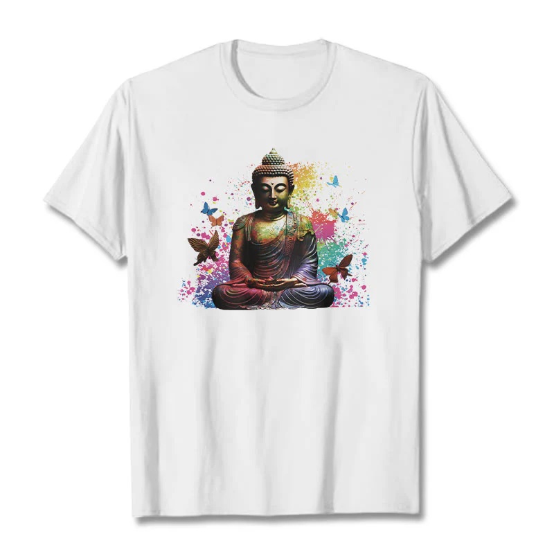 Buddha Stones Kolorowy Motyl Latający Medytacja Budda Koszulka T-shirt - Image 5