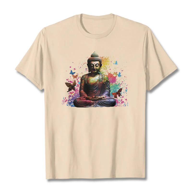 Buddha Stones Kolorowy Motyl Latający Medytacja Budda Koszulka T-shirt - Image 8