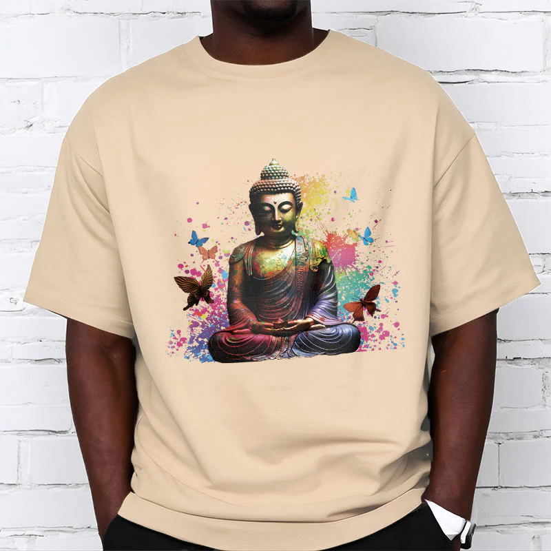 Buddha Stones Kolorowy Motyl Latający Medytacja Budda Koszulka T-shirt - Image 9