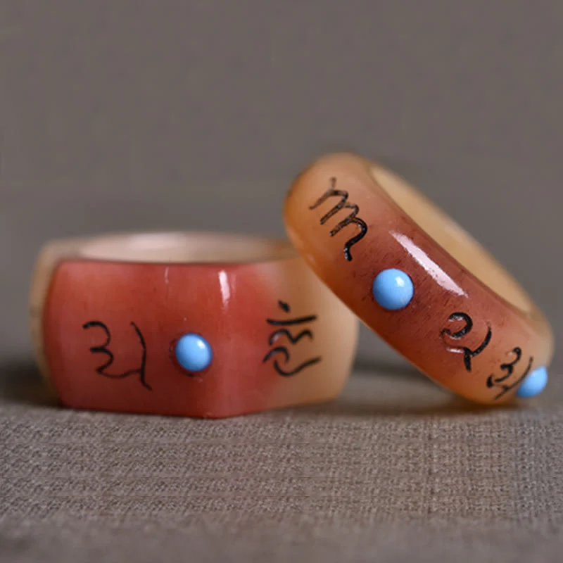 Buddha Stones Kość Wielbłąda Om Mani Padme Hum Rzeźba Pierścień ochronny - Image 9
