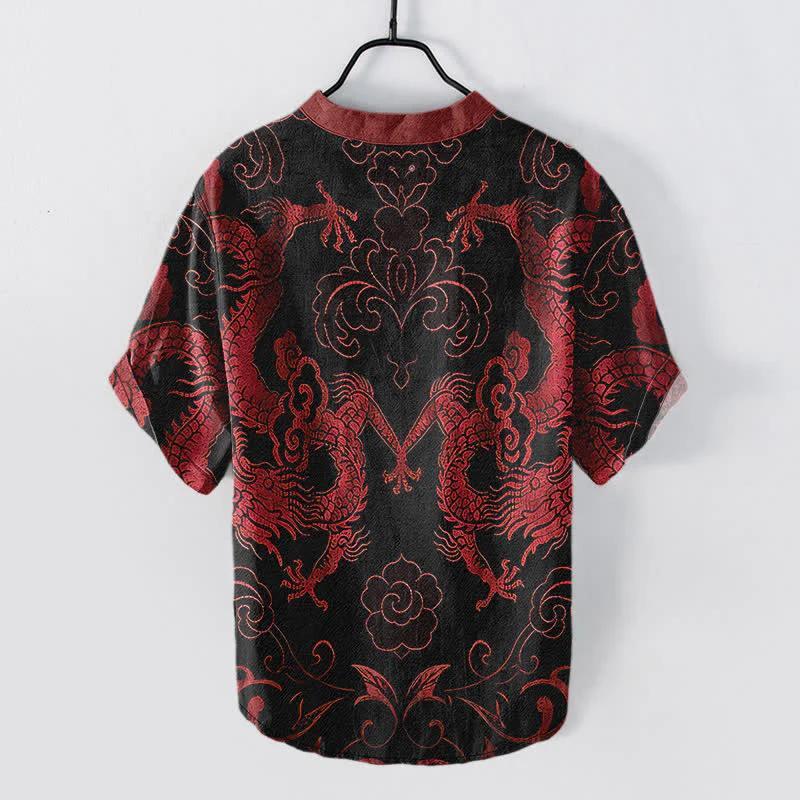 Buddha Stones Koszula męska z krótkim rękawem Cotton Dragon Cloud Emblem zapinana na pół guzika - Image 7