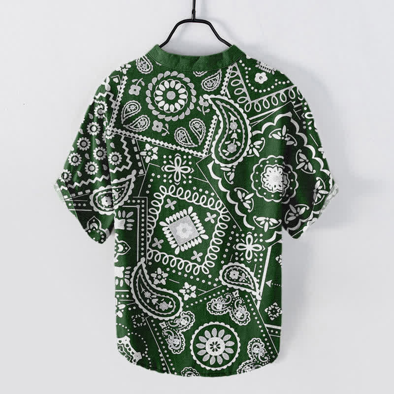 Buddha Stones Koszula męska z krótkim rękawem i krótkim rękawem w klasycznym białym wzorze paisley z krótkim rękawem i guzikami - Image 9