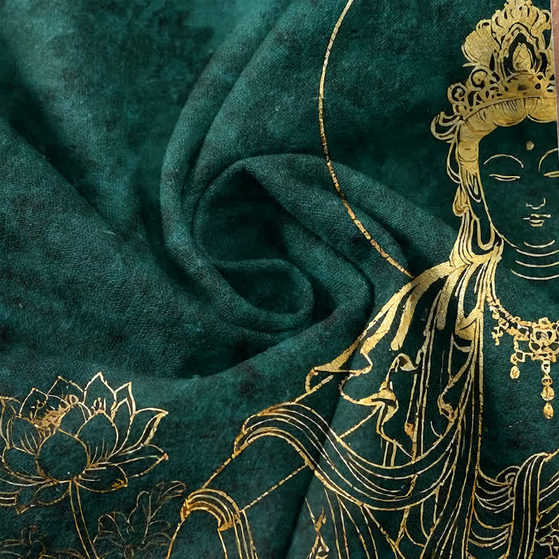 Buddha Stones Koszula męska z krótkim rękawem i nadrukiem Złotego Buddy z motywem lotosu, bawełniana, zapinana na pół guzika - Image 5