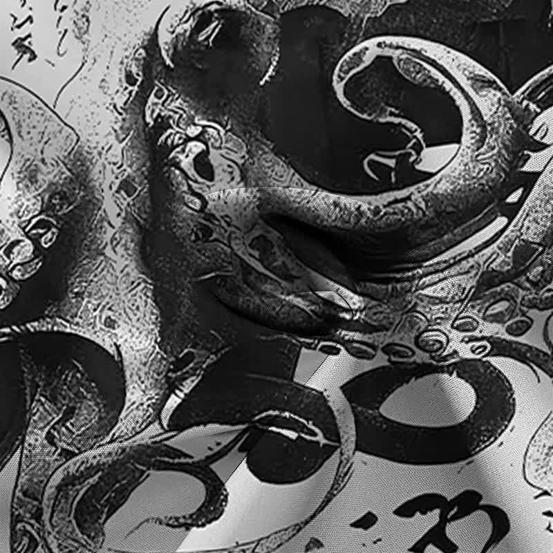 Buddha Stones Koszula męska z krótkim rękawem, odporna na zagniecenia, z guzikami w japońskim wzorze kaligrafii ośmiornicy - Image 9