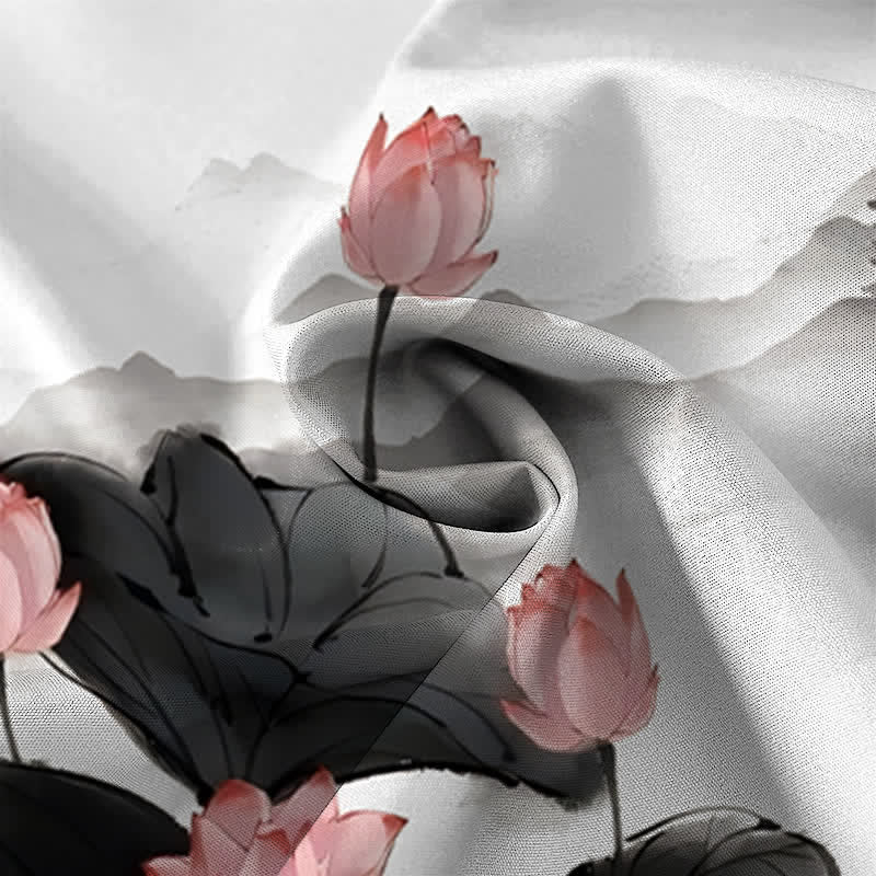Buddha Stones Koszula męska z krótkim rękawem, odporna na zagniecenia, z guzikami w kształcie pagody góry lotosu - Image 3