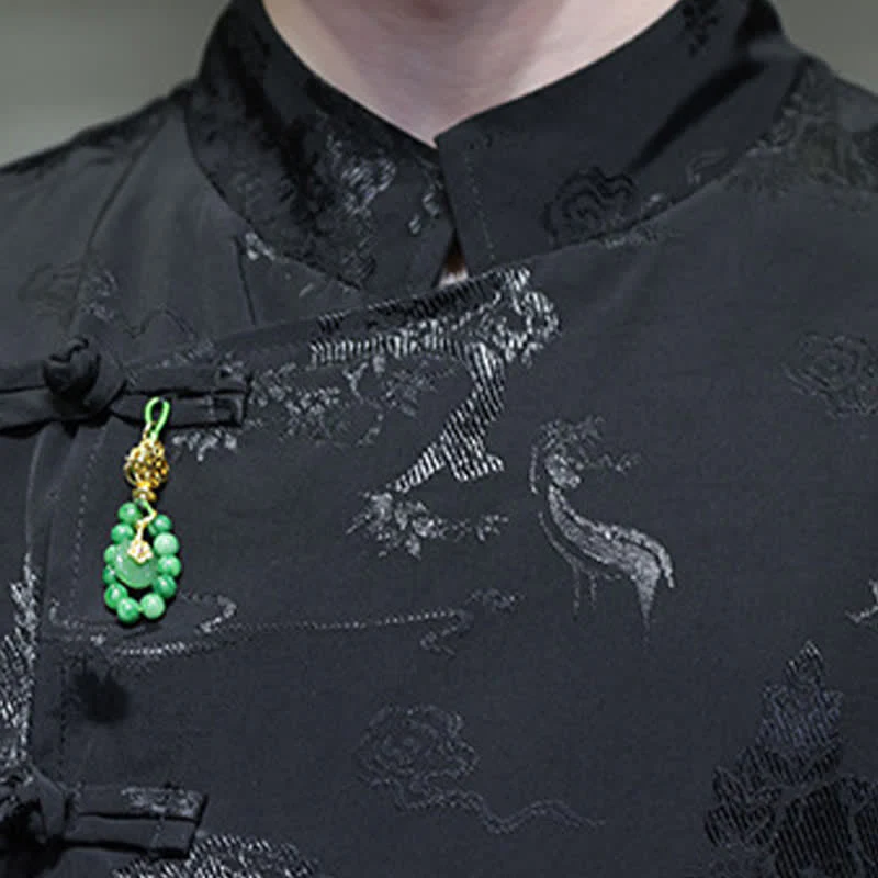 Buddha Stones Koszule męskie w stylu Spring Tang z eleganckim kołnierzykiem typu stójka i żabim guzikiem, z rękawami do łokcia - Image 18