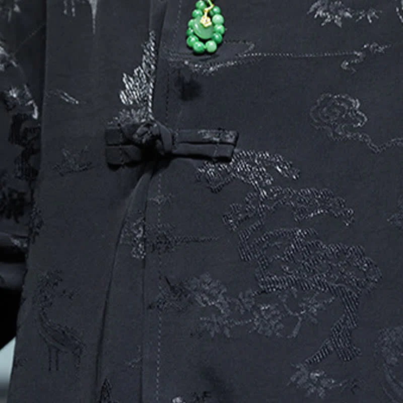 Buddha Stones Koszule męskie w stylu Spring Tang z eleganckim kołnierzykiem typu stójka i żabim guzikiem, z rękawami do łokcia - Image 19