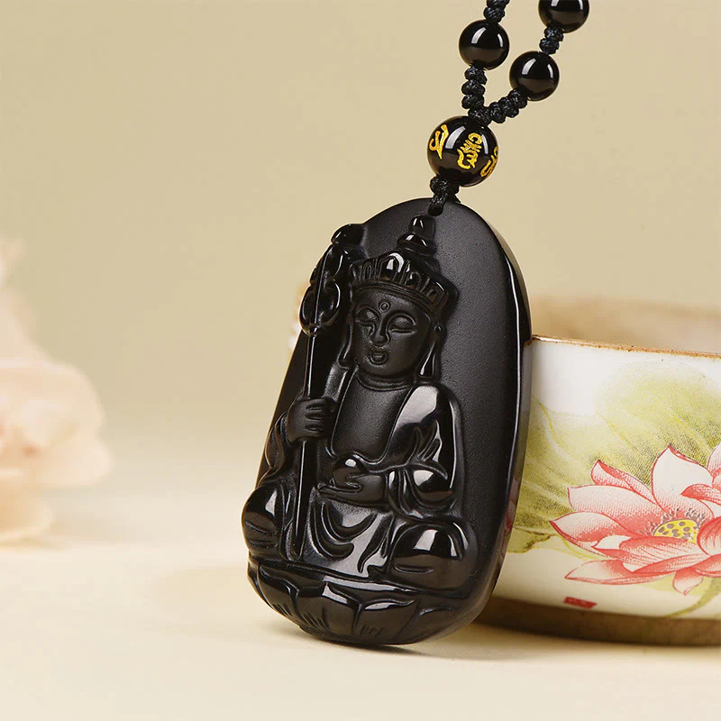 Buddha Stones Ksitigarbha z czarnym obsydianem i wzorem Buddy - Image 3