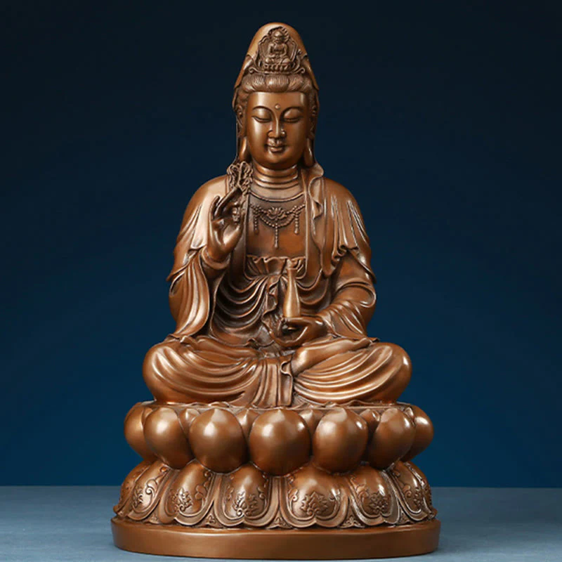 Buddha Stones Kwan Yin Awalokiteśwara Lotos Bogactwo Miedziana Statua Dekoracja Biurka Domowego