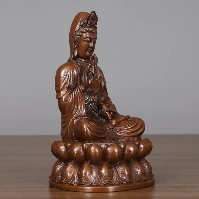 Buddha Stones Kwan Yin Awalokiteśwara Lotos Bogactwo Miedziana Statua Dekoracja Biurka Domowego - Image 18