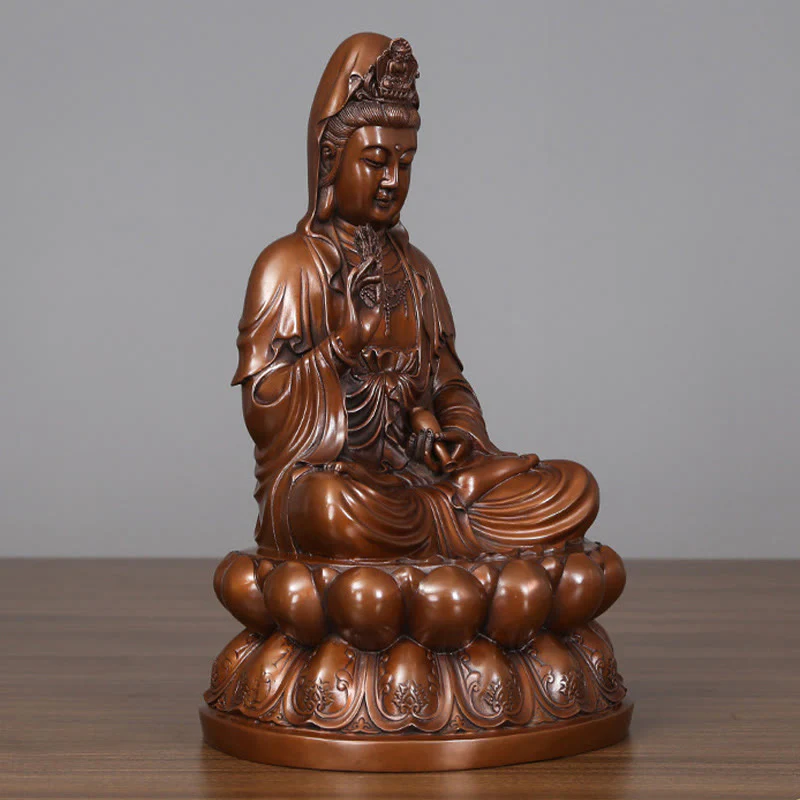 Buddha Stones Kwan Yin Awalokiteśwara Lotos Bogactwo Miedziana Statua Dekoracja Biurka Domowego - Image 7