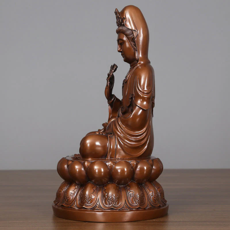 Buddha Stones Kwan Yin Awalokiteśwara Lotos Bogactwo Miedziana Statua Dekoracja Biurka Domowego - Image 8