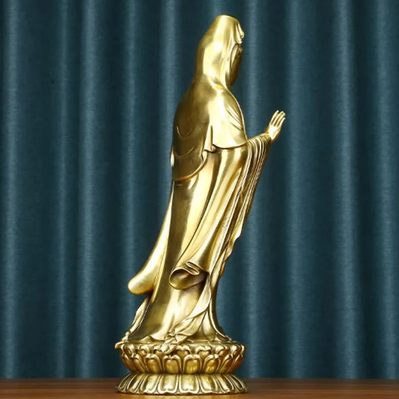 Buddha Stones Kwan Yin Awalokiteśwara trzymający Koło Dharmy Bogactwo Mosiądz Miedziana Statua Dekoracja - Image 18
