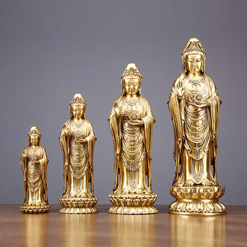 Buddha Stones Kwan Yin Awalokiteśwara trzymający Koło Dharmy Bogactwo Mosiądz Miedziana Statua Dekoracja - Image 2