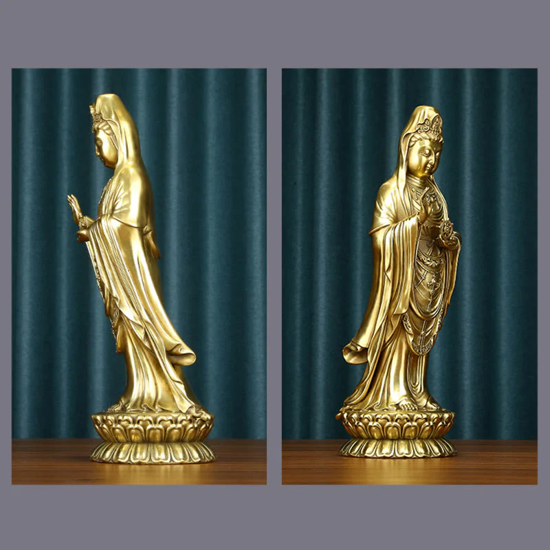 Buddha Stones Kwan Yin Awalokiteśwara trzymający Koło Dharmy Bogactwo Mosiądz Miedziana Statua Dekoracja - Image 21