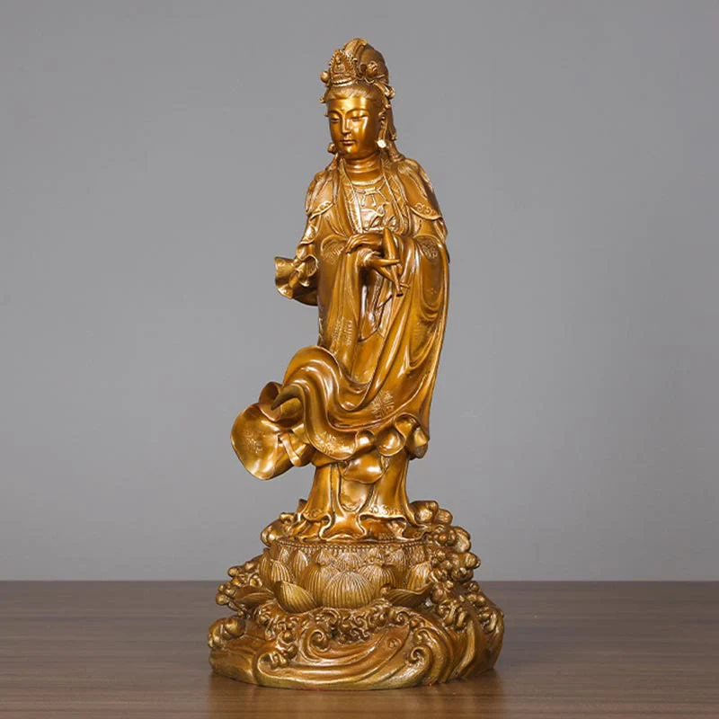Buddha Stones Kwan Yin Awalokiteśwara trzymający wazon Mosiężna harmonia Miedziana statua Dekoracja domu - Image 10