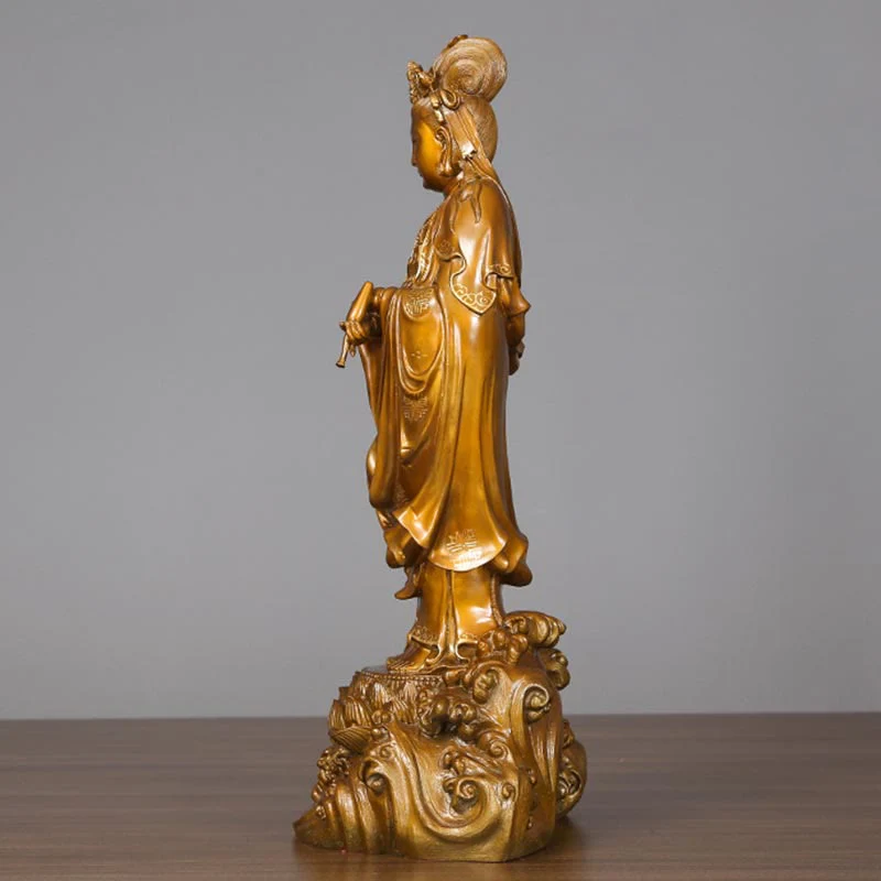 Buddha Stones Kwan Yin Awalokiteśwara trzymający wazon Mosiężna harmonia Miedziana statua Dekoracja domu - Image 7
