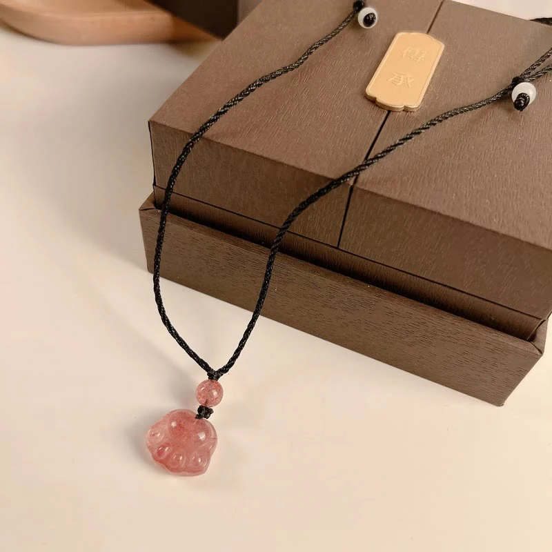 Buddha Stones Kwarc Truskawkowy Piękny Koci Łapa Pazur Uzdrawiający Naszyjnik Wisiorek - Image 10