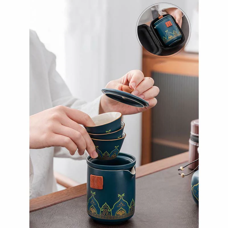 Buddha Stones Kwiat Chiński Gongfu Ceramiczny Czajnik Przenośny Zestaw Herbaty Podróżnej Na Zewnątrz Torba - Image 10