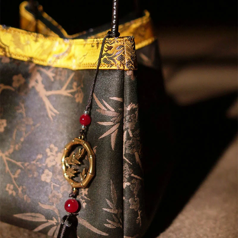 Buddha Stones Kwiat śliwki Gałęzie bambusa Haft Chwost Xiangyunsha Jedwabna torba na ramię Torebki wiszące - Image 10