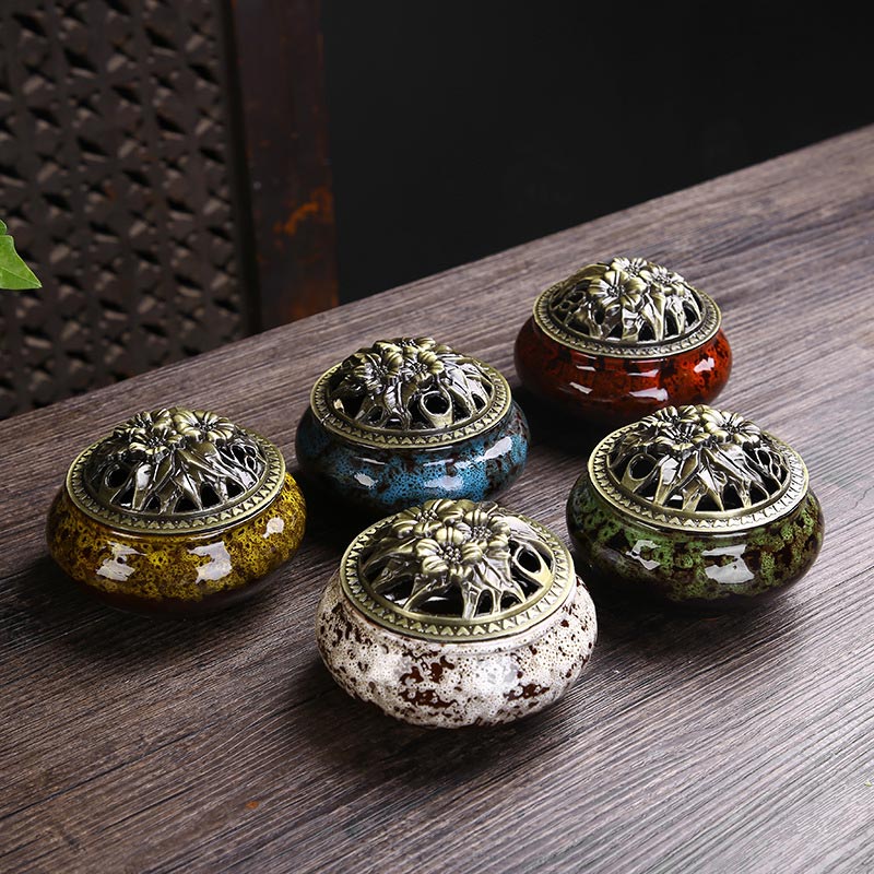 Buddha Stones Kwiat Wzór Ceramiczny Błogosławieństwo Medytacja Kadzielnica Dekoracja - Image 2