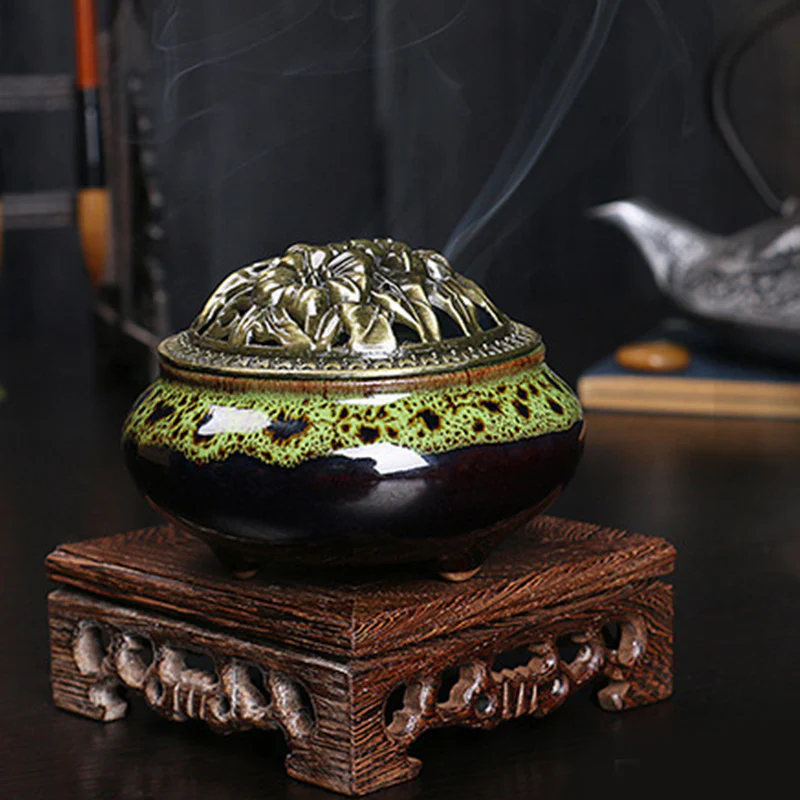 Buddha Stones Kwiat Wzór Ceramiczny Błogosławieństwo Medytacja Kadzielnica Dekoracja - Image 5