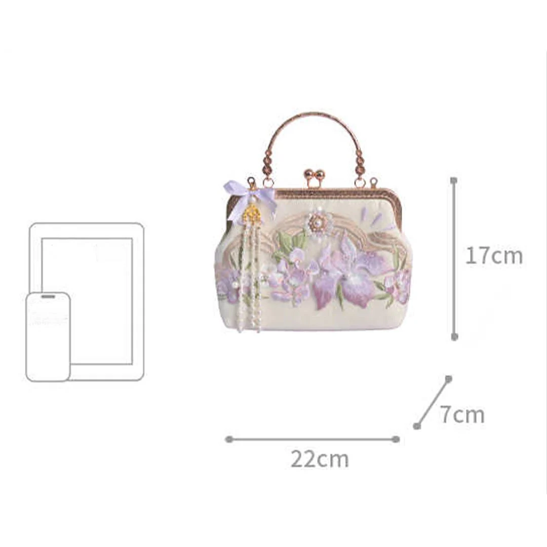 Buddha Stones Kwiaty Haftowane Tassel Wisiorek Perła Metalowy Łańcuch Torba Crossbody Torebki - Image 9