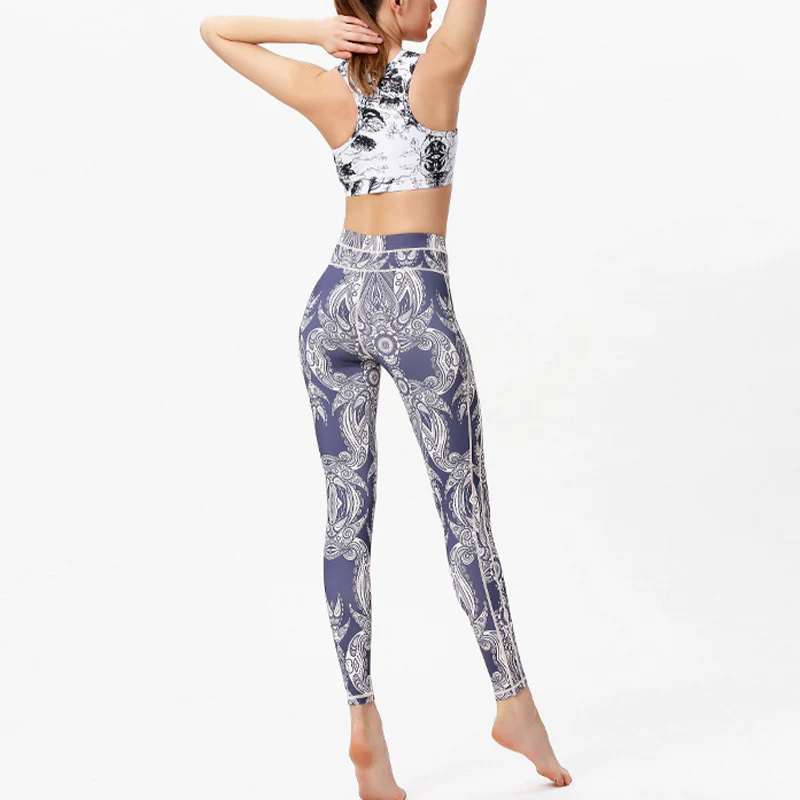 Buddha Stones Kwiaty Liście Nadruk Spodnie Sportowe Fitness Joga Legginsy Damskie Spodnie do Jogi - Image 3