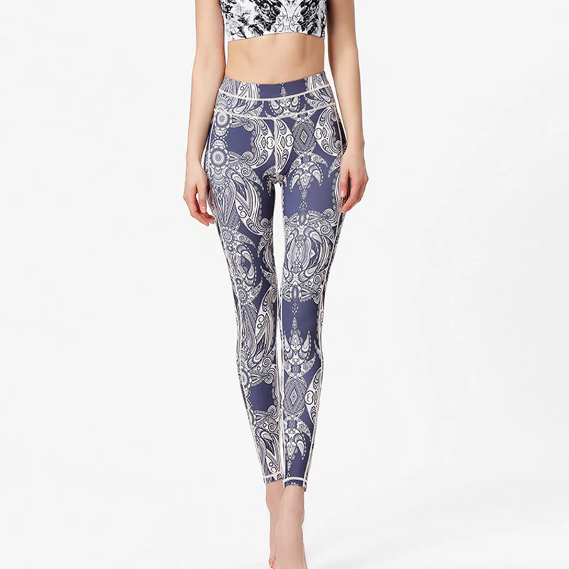 Buddha Stones Kwiaty Liście Nadruk Spodnie Sportowe Fitness Joga Legginsy Damskie Spodnie do Jogi - Image 4