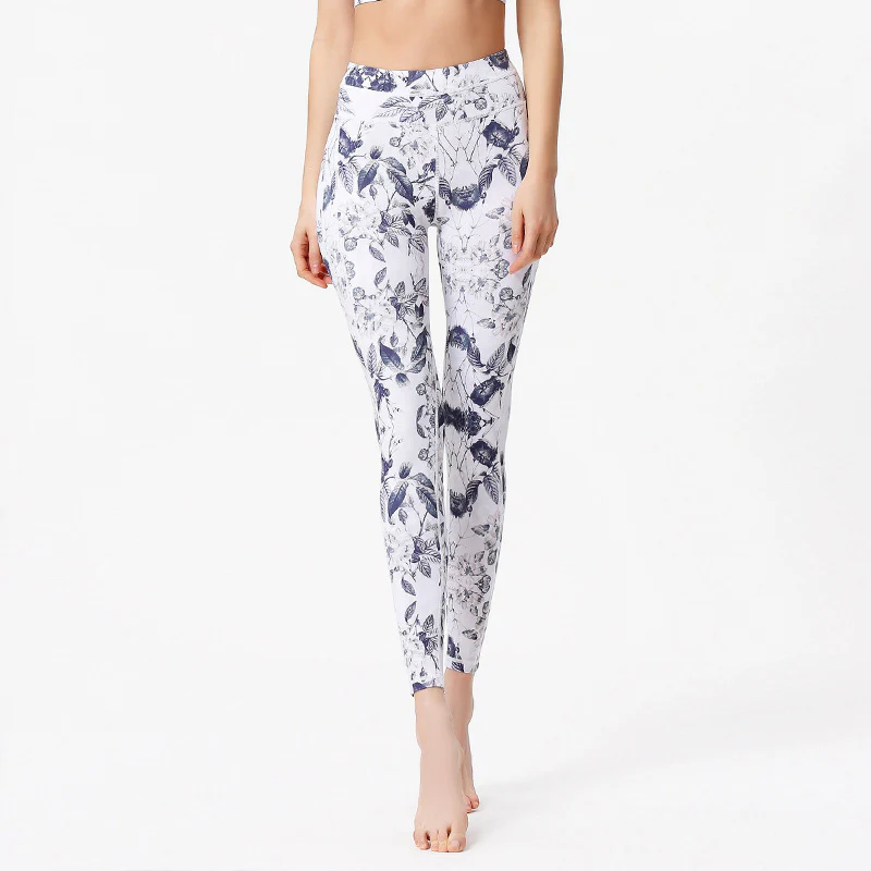 Buddha Stones Kwiaty Liście Nadruk Spodnie Sportowe Fitness Joga Legginsy Damskie Spodnie do Jogi - Image 5
