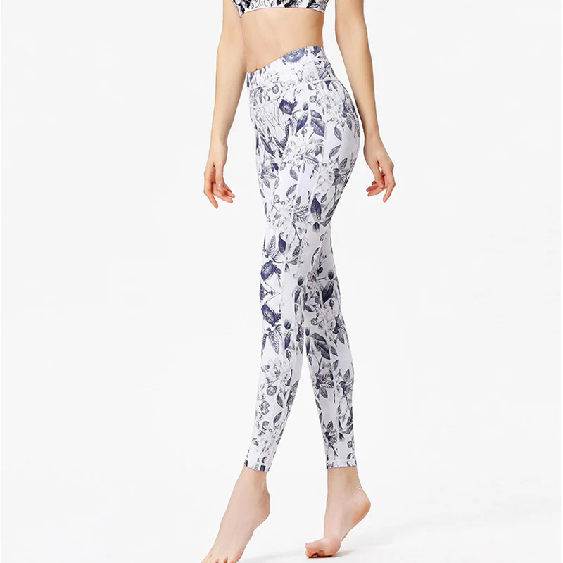 Buddha Stones Kwiaty Liście Nadruk Spodnie Sportowe Fitness Joga Legginsy Damskie Spodnie do Jogi - Image 7