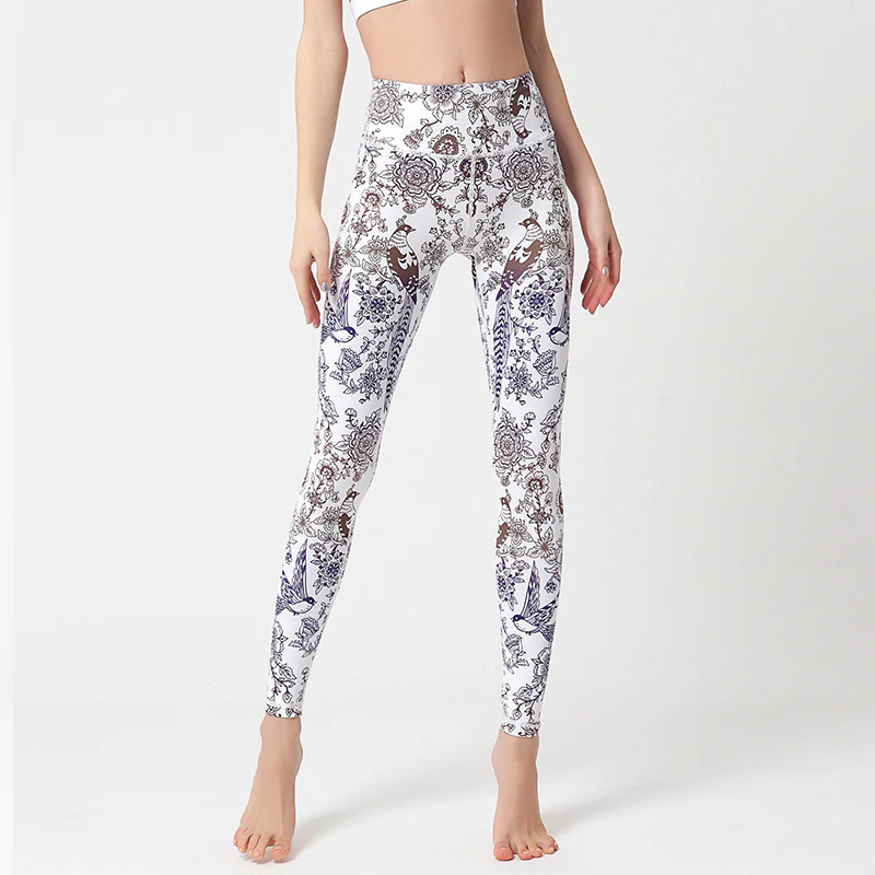 Buddha Stones Kwiaty Liście Ptaki Nadruk Spodnie Sportowe Fitness Joga Legginsy Damskie Spodnie do Jogi - Image 20