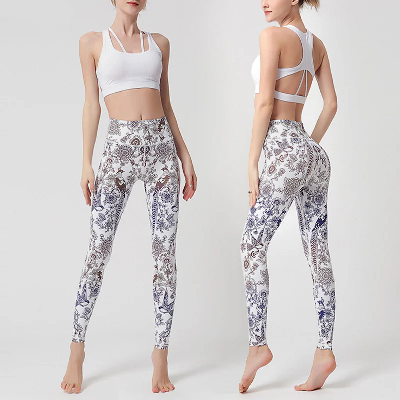 Buddha Stones Kwiaty Liście Ptaki Nadruk Spodnie Sportowe Fitness Joga Legginsy Damskie Spodnie do Jogi - Image 21