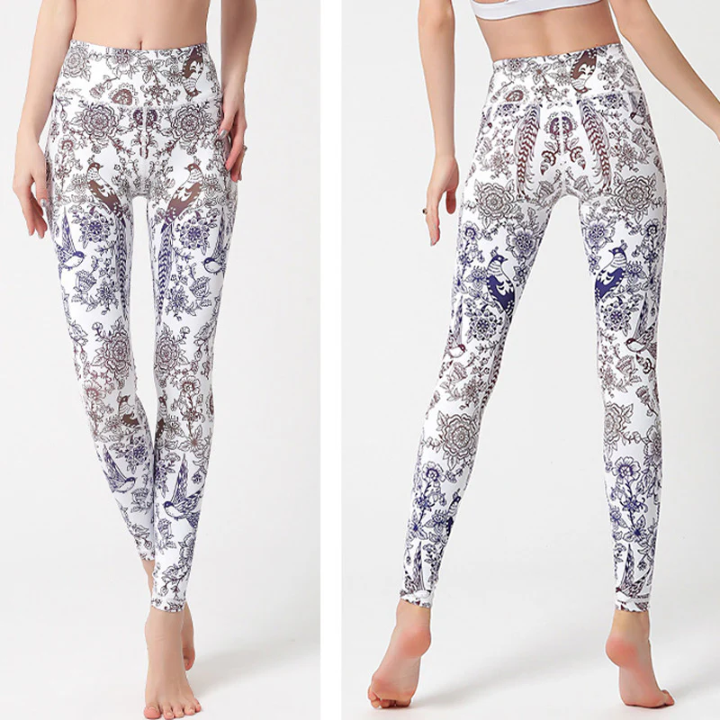 Buddha Stones Kwiaty Liście Ptaki Nadruk Spodnie Sportowe Fitness Joga Legginsy Damskie Spodnie do Jogi - Image 22
